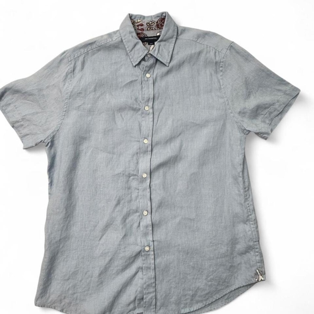 Jim Thompson 100% Linen Short Sleeve Button Up Shirt‎ Blue XL Classic Fit 0161